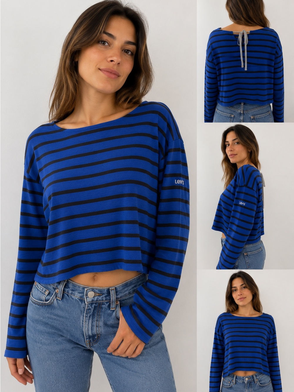 Levi's Blue & Black Striped Cropped Long-Sleeve Tee